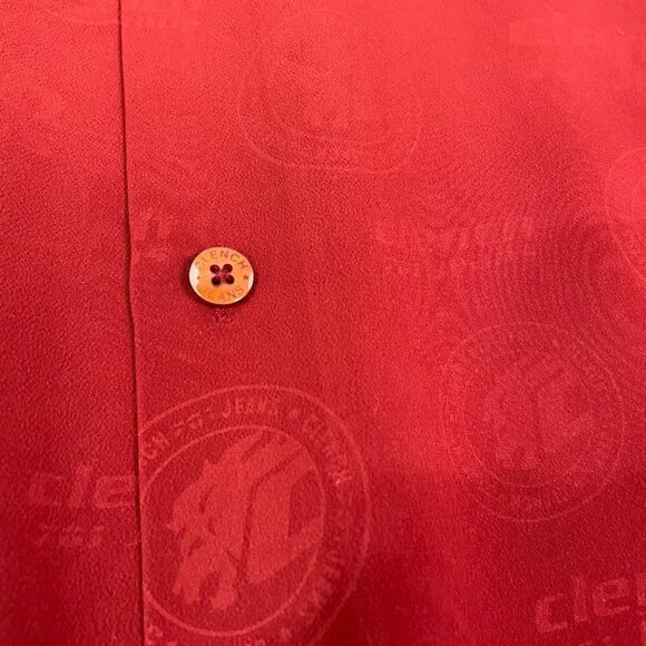 VTG Clench 701 Jeans Shirt Red Casual Y2K Skater Short Sleeve AOP Button Down - Picture 2 of 11